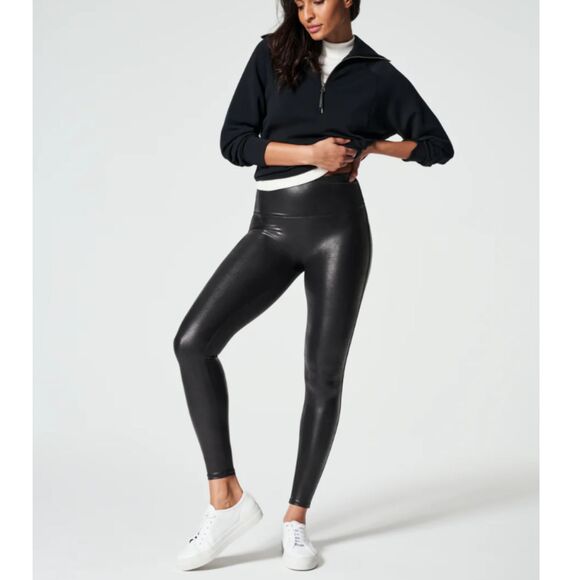 Spanx Women's 2437P Plus Size 2X Black Ankle Faux Leather Leggings NWT - Picture 1 of 11